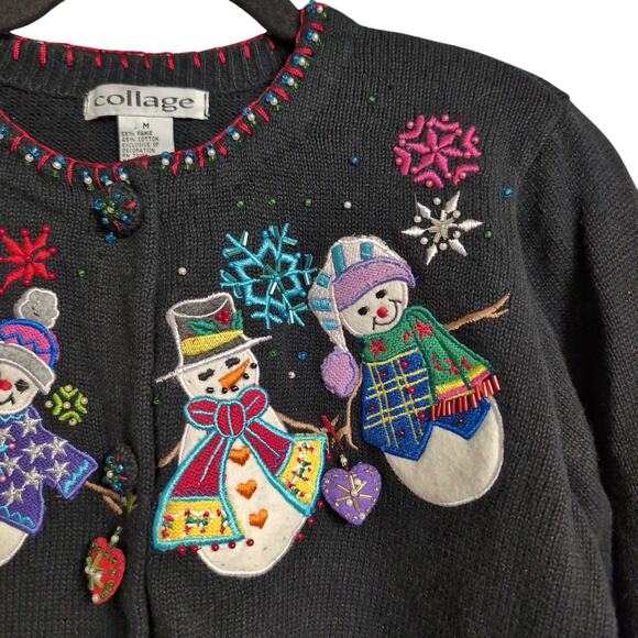 Vintage Collage Christmas Sweater Snowflakes Snowmen Size M - Picture 5 of 15